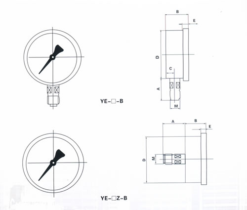 不鏽(xiù)鋼膜盒(he)壓力表(biǎo)外形尺(chi)寸