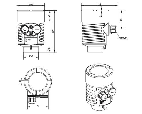 雙纜導波雷(lei)達物位計外殼(ke)尺寸圖