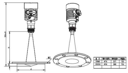 衛生型(xíng)平面雷達物位(wei)計外形尺寸圖(tu)