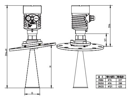 萬向喇叭(bā)雷達物位(wèi)計外型尺(chǐ)寸圖