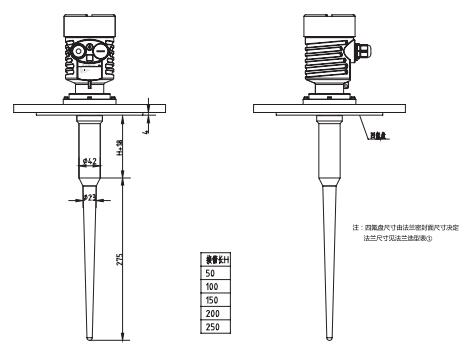 防腐棒(bàng)式雷達物位(wei)計外型尺寸(cun)圖