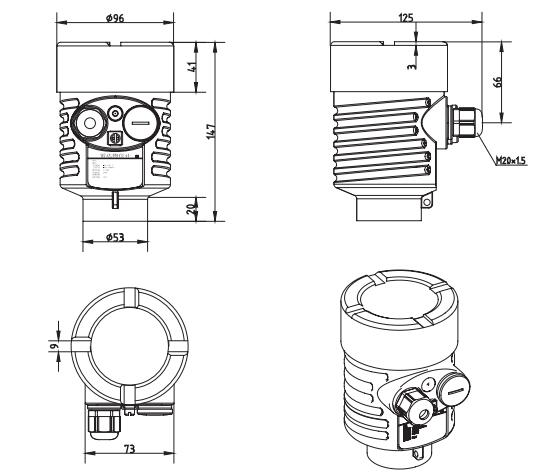 高溫喇叭天線(xiàn)雷達物位計外(wài)形尺寸圖